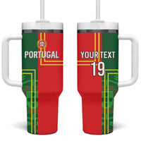 Custom Portugal Football Tumbler With Handle Coat of Arms Line Art Style - Wonder Print Shop