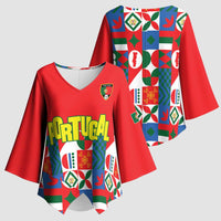 Portugal Football Kimono Sleeve Blouse Patchwork National Flag Design - Wonder Print Shop