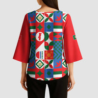 Portugal Football Kimono Sleeve Blouse Patchwork National Flag Design - Wonder Print Shop