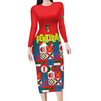 Portugal Football Long Sleeve Bodycon Dress Patchwork National Flag Design - Wonder Print Shop