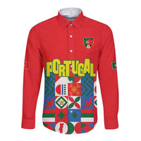 Portugal Football Long Sleeve Button Shirt Patchwork National Flag Design - Wonder Print Shop