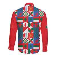 Portugal Football Long Sleeve Button Shirt Patchwork National Flag Design - Wonder Print Shop