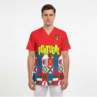 Portugal Football Scrub Top Patchwork National Flag Design - Wonder Print Shop