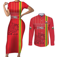 Custom World Football 2026 Wales Couples Matching Short Sleeve Bodycon Dress and Long Sleeve Button Shirt Cymru Together Stronger - Wonder Print Shop