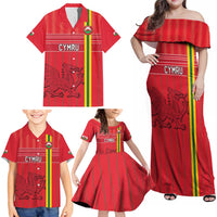 Custom World Football 2026 Wales Family Matching Off Shoulder Maxi Dress and Hawaiian Shirt Cymru Together Stronger - Wonder Print Shop