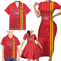 Custom World Football 2026 Wales Family Matching Short Sleeve Bodycon Dress and Hawaiian Shirt Cymru Together Stronger - Wonder Print Shop