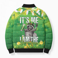 Funny Raccoon St Patrick's Day Bomber Puffer Jacket It's Me I Am the Shenanigans