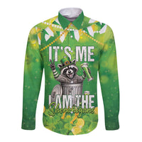 Funny Raccoon St Patrick's Day Long Sleeve Button Shirt It's Me I Am the Shenanigans
