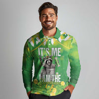 Funny Raccoon St Patrick's Day Long Sleeve Polo Shirt It's Me I Am the Shenanigans