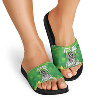Funny Raccoon St Patrick's Day Slide Sandals It's Me I Am the Shenanigans