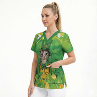 Funny Cat St Patrick's Day Scrub Top Irish Leprechaun Lucky Cat