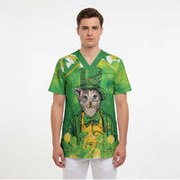Funny Cat St Patrick's Day Scrub Top Irish Leprechaun Lucky Cat