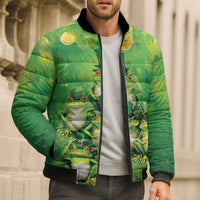 Funny Frog St Patrick's Day Bomber Puffer Jacket Lucky Shamrock Frog