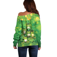 Funny Frog St Patrick's Day Off Shoulder Sweater Lucky Shamrock Frog