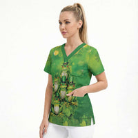 Funny Frog St Patrick's Day Scrub Top Lucky Shamrock Frog