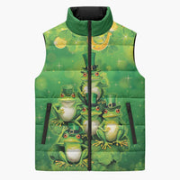 Funny Frog St Patrick's Day Sleeveless Puffer Jacket Lucky Shamrock Frog