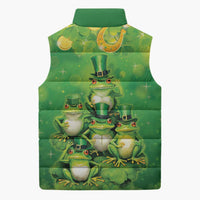 Funny Frog St Patrick's Day Sleeveless Puffer Jacket Lucky Shamrock Frog