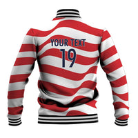 Custom World Football 2026 USA Baseball Jacket Wavy American Flag Stripes Graphic
