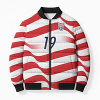 Custom World Football 2026 USA Bomber Puffer Jacket Wavy American Flag Stripes Graphic