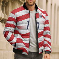Custom World Football 2026 USA Bomber Puffer Jacket Wavy American Flag Stripes Graphic