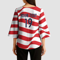 Custom World Football 2026 USA Kimono Sleeve Blouse Wavy American Flag Stripes Graphic