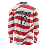 Custom World Football 2026 USA Long Sleeve Shirt Wavy American Flag Stripes Graphic