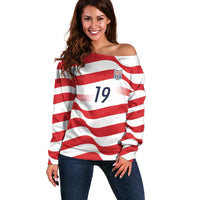 Custom World Football 2026 USA Off Shoulder Sweater Wavy American Flag Stripes Graphic