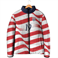 Custom World Football 2026 USA Padded Jacket Wavy American Flag Stripes Graphic