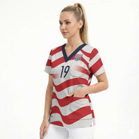 Custom World Football 2026 USA Scrub Top Wavy American Flag Stripes Graphic