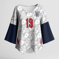 Custom World Football 2026 England Kimono Sleeve Blouse Three Lions Monogram White Glory