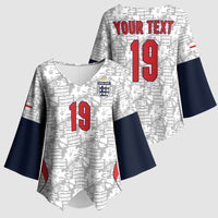 Custom World Football 2026 England Kimono Sleeve Blouse Three Lions Monogram White Glory