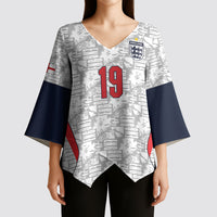 Custom World Football 2026 England Kimono Sleeve Blouse Three Lions Monogram White Glory