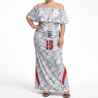 Custom World Football 2026 England Off Shoulder Maxi Dress Three Lions Monogram White Glory