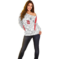 Custom World Football 2026 England Off Shoulder Sweater Three Lions Monogram White Glory