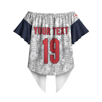 Custom World Football 2026 England Off Shoulder Wrap Waist Top Three Lions Monogram White Glory