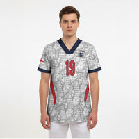 Custom World Football 2026 England Scrub Top Three Lions Monogram White Glory