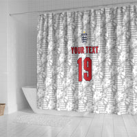 Custom World Football 2026 England Shower Curtain Three Lions Monogram White Glory