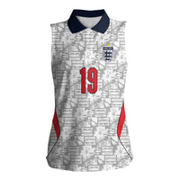 Custom World Football 2026 England Women Sleeveless Polo Shirt Three Lions Monogram White Glory