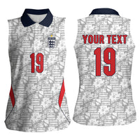 Custom World Football 2026 England Women Sleeveless Polo Shirt Three Lions Monogram White Glory