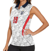 Custom World Football 2026 England Women Sleeveless Polo Shirt Three Lions Monogram White Glory