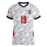 Custom World Football 2026 England Women V-Neck T-Shirt Three Lions Monogram White Glory