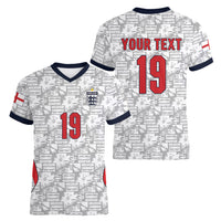 Custom World Football 2026 England Women V-Neck T-Shirt Three Lions Monogram White Glory