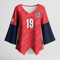 Custom World Football 2026 England Kimono Sleeve Blouse Three Lions Monogram Red Glory
