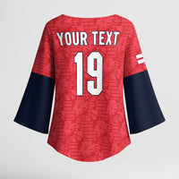 Custom World Football 2026 England Kimono Sleeve Blouse Three Lions Monogram Red Glory