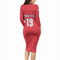 Custom World Football 2026 England Long Sleeve Bodycon Dress Three Lions Monogram Red Glory