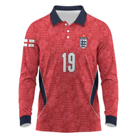 Custom World Football 2026 England Long Sleeve Polo Shirt Three Lions Monogram Red Glory
