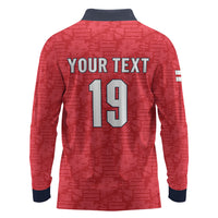 Custom World Football 2026 England Long Sleeve Polo Shirt Three Lions Monogram Red Glory
