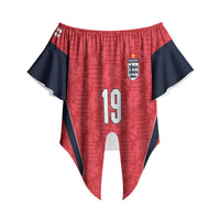 Custom World Football 2026 England Off Shoulder Wrap Waist Top Three Lions Monogram Red Glory
