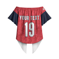 Custom World Football 2026 England Off Shoulder Wrap Waist Top Three Lions Monogram Red Glory