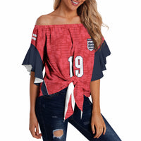 Custom World Football 2026 England Off Shoulder Wrap Waist Top Three Lions Monogram Red Glory